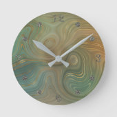 Aardse olijfstrata | Groene en Gouden Inkt Agaat Ronde Klok (Voorkant)