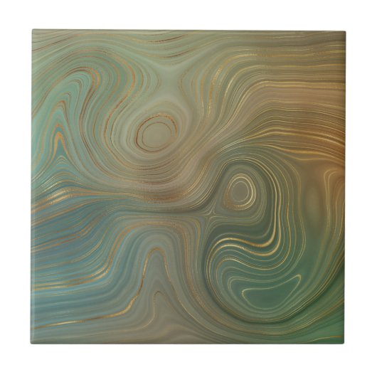 Aardse olijfstrata | Groene en Gouden Inkt Agaat Tegeltje (Voorkant)