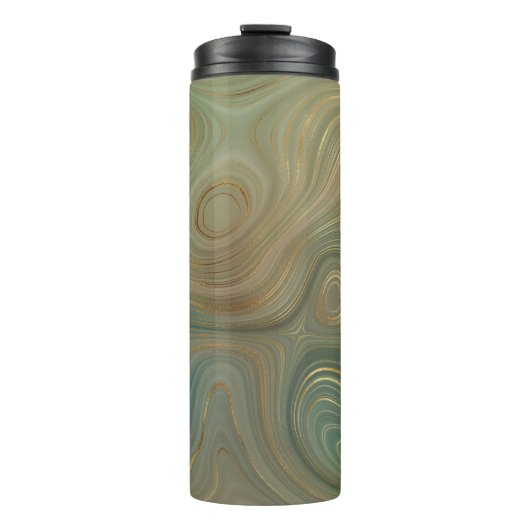 Aardse olijfstrata | Groene en Gouden Inkt Agaat Thermosbeker (Voorkant)