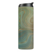 Aardse olijfstrata | Groene en Gouden Inkt Agaat Thermosbeker (Gedraaid links)