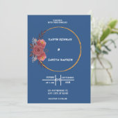 Aardse Oranje Rozen Floral Navy Blue Wedding Invi Kaart (Staand voorkant)