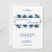 Aardse Oranje Rozen Floral Navy Blue Wedding Kaart (Voorkant)