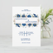 Aardse Oranje Rozen Floral Navy Blue Wedding Kaart (Staand voorkant)
