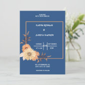 Aardse Oranje Rozen Floral Navy Blue Wedding Kaart (Staand voorkant)