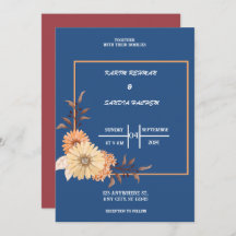 Aardse Oranje Rozen Floral Navy Blue Wedding