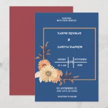 Aardse Oranje Rozen Floral Navy Blue Wedding