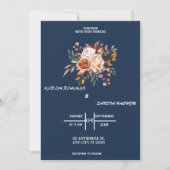 Aardse Oranje Rozen Floral Navy Blue Wedding Kaart (Voorkant)