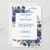 Aardse Oranje Rozen Floral Navy Blue Wedding Kaart (Voorkant)