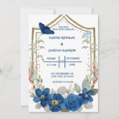 Aardse Oranje Rozen Floral Navy Blue Wedding Kaart (Voorkant)