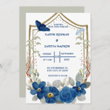 Aardse Oranje Rozen Floral Navy Blue Wedding