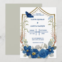 Aardse Oranje Rozen Floral Navy Blue Wedding