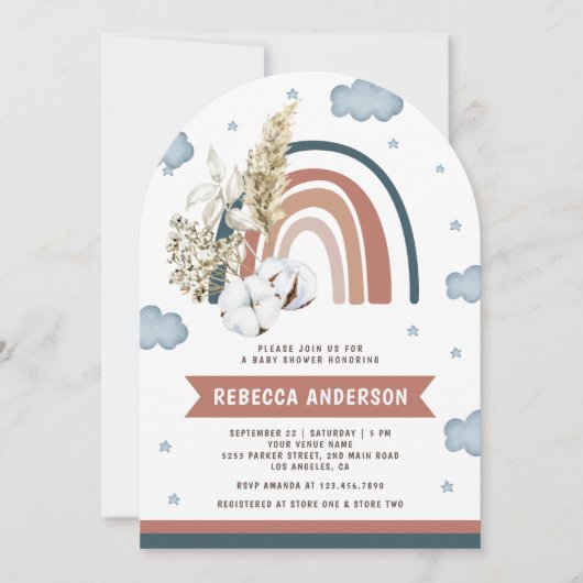 Aardse Pampas Boho Rainbow Arch Baby shower Kaart (Voorkant)