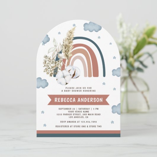 Aardse Pampas Boho Rainbow Arch Baby shower Kaart (Staand voorkant)