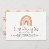 Aardse Pastel Regenboog 1e Verjaardagsuitnodiging Kaart (Voorkant / Achterkant)