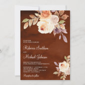 Aardse perzik bloem alles in één terracotta bruilo kaart (Voorkant)