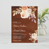 Aardse perzik bloem alles in één terracotta bruilo kaart (Staand voorkant)