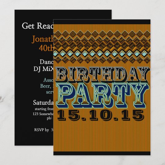 Aardse Pinstripes Vaudeville Verjaardagsfeest Kaart (Voorkant / Achterkant)