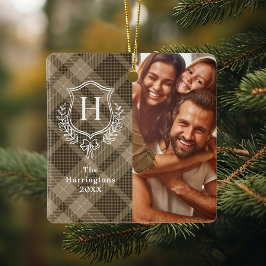 Aardse Plaid Familie Crest Foto Kerstmis Keramisch Ornament