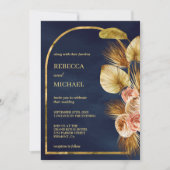 Aardse plein gedroogd Palm Navy Blue Wedding Kaart (Voorkant)