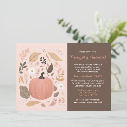 aardse pompoen bladeren Thanksgiving feest Kaart (Staand voorkant)