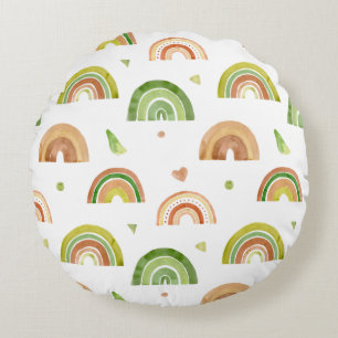 Aardse Regenbogen & Zachte Harten Patroon Rond Kussen