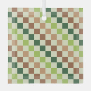 Aardse regenboog diagonaal dambord patroon glas ornament