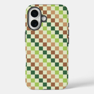 Aardse regenboog diagonaal schaakbord patroon iPhone 16 hoesje