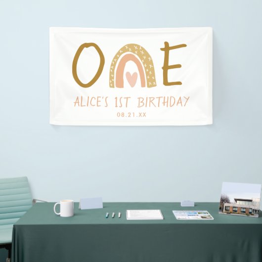 Aardse Regenboog Meisje 1e Verjaardag Banner (Beurs)