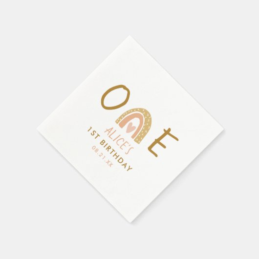 Aardse Regenboog Meisje 1e Verjaardagsfeestje Servet (Hoek)