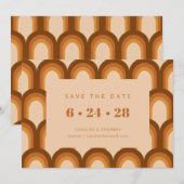 Aardse Retro 70s Geometrische Groovy Fall Wedding Save The Date (Voorkant / Achterkant)