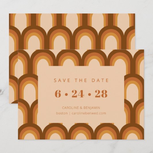 Aardse Retro 70s Geometrische Groovy Fall Wedding Save The Date (Voorkant / Achterkant)