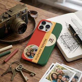 Aardse Retro 70s Kleurenblok Aangepaste Foto & Naa iPhone 15 Pro Case