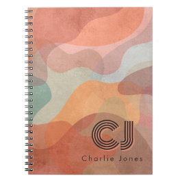 Aardse Retro Abstract Golfpatroon Aangepaste Monog Notitieboek