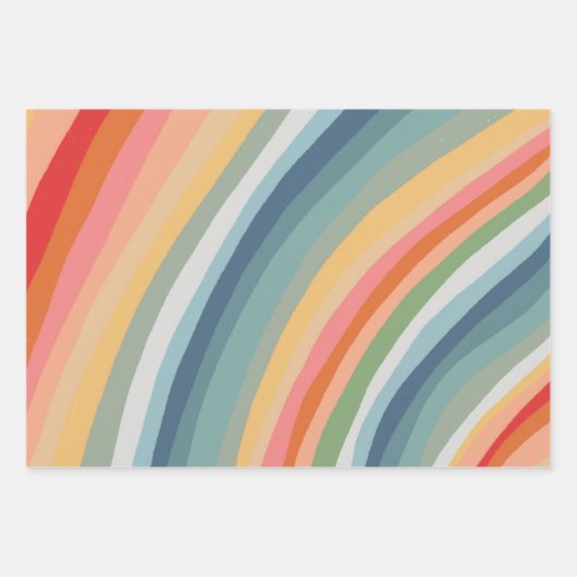 Aardse Retro Bold Wavy Stripe Kleurrijke Moderne G Inpakpapier Vel (Voorkant 3)