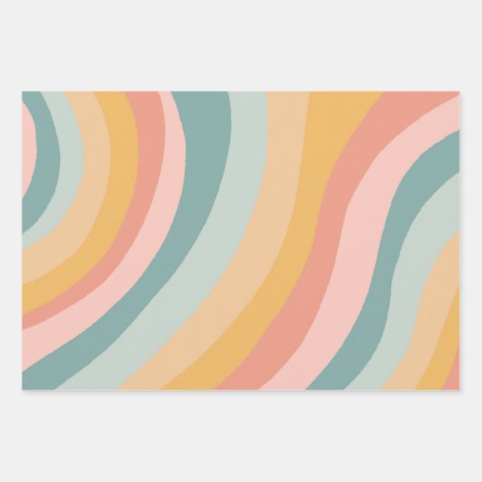 Aardse Retro Bold Wavy Stripe Kleurrijke Moderne G Inpakpapier Vel (Voorkant)