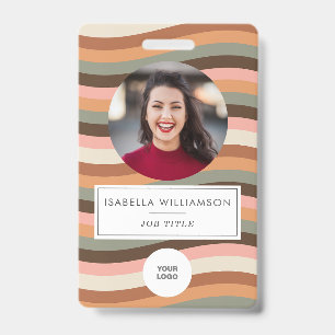 Aardse Retro Golvende Streep Medewerker ID Badge