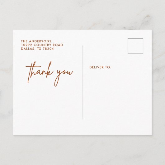 Aardse Roest Huwelijksfoto Bedankt Briefkaart (Achterkant)