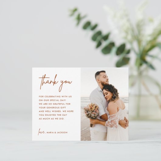 Aardse Roest Huwelijksfoto Bedankt Briefkaart (Staand voorkant)