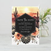 Aardse romantische cactus bruiloft save the date (Staand voorkant)