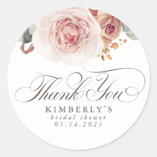 Aardse Roze Bloemen Elegante Dankjewel Ronde Sticker