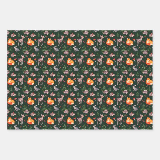 Aardse Rustic Forest Fox Deer Rabbit Hedgehog Sun Inpakpapier Vel (Voorkant)