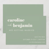 Aardse Saliegroen Minimalistische Moderne Trouwdag Save The Date (Voorkant / Achterkant)