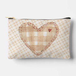 Aardse schotse patroon Grote hart Bruin beige Etui