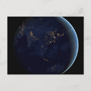 Aardse stad licht 's nachts op Azië en Australië Briefkaart