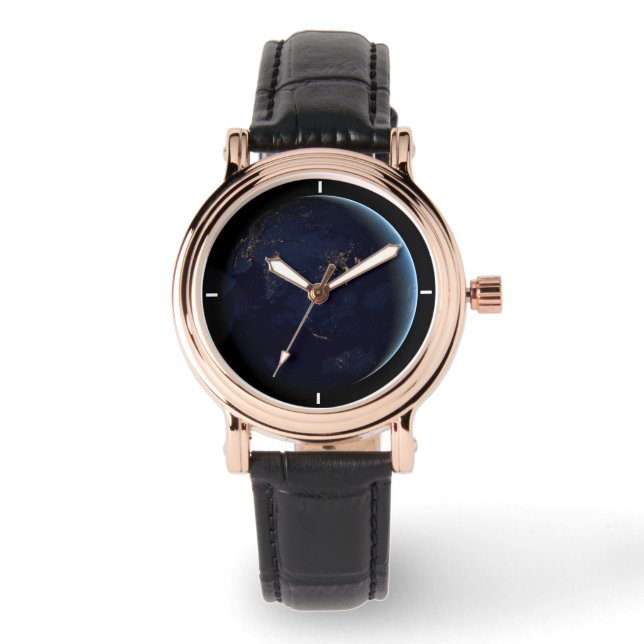 Aardse stad licht 's nachts op Azië en Australië Horloge (Voorkant)