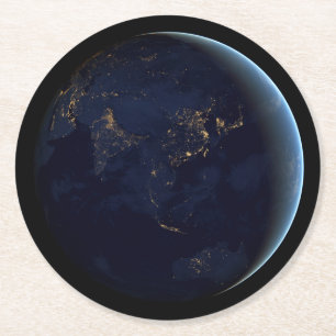 Aardse stad licht 's nachts op Azië en Australië Ronde Kartonnen Onderzetter