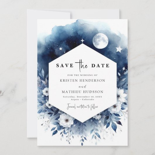 Aardse stijlvolle maanverlichte bruiloft save the date (Voorkant)