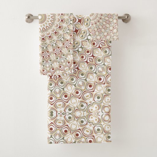 Aardse taupe en roest mandala patroon bad handdoek (Insitu)