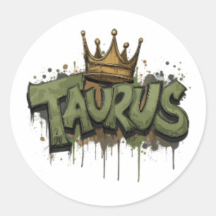 Aardse Taurus Zodiac Graffiti Airbrush met kroon Ronde Sticker