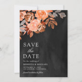 Aardse Terracotta Bloemen Trouwfoto Zwart Save The Date (Voorkant)